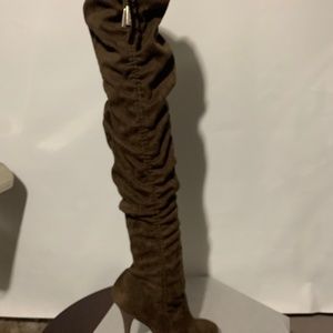 Brown suede like thigh high boots